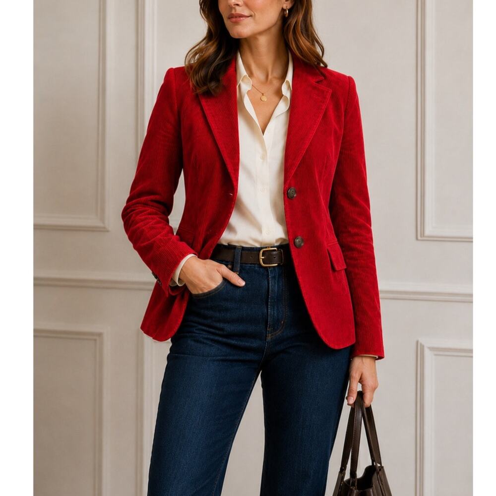 Brooks Brothers 346 Red Stretch Corduroy Blazer Jacket Women's Size 4